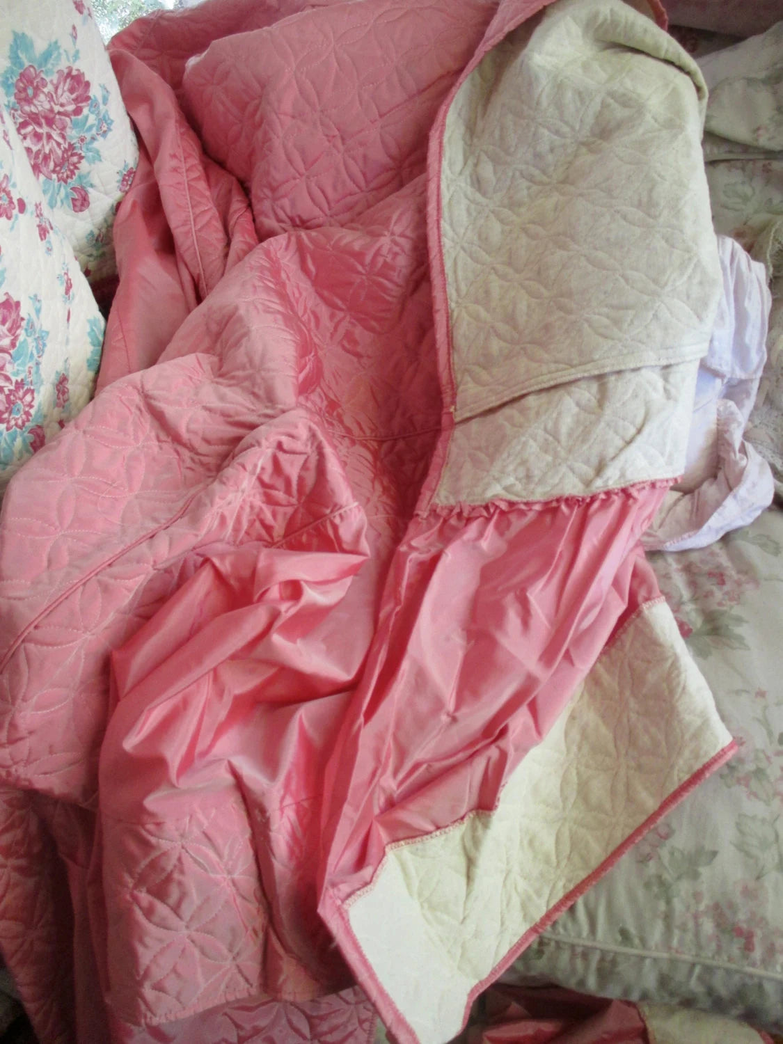 Vintage Pink Quilted Bedspread Coverlet